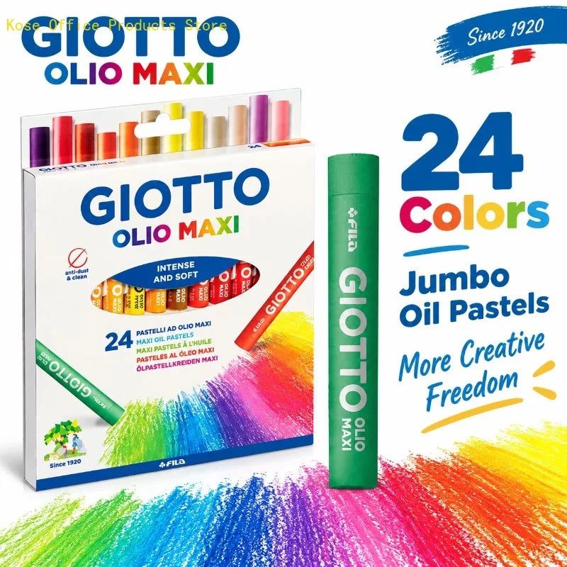 GIOTTO OLIO MAXI Pastelli a Olio Jumbo Set 12/24 Colori, Texture Morbida, Colori Vivaci, Materiali Artistici per Bambini, Scuola, Disegno, Pittura, Hobby Creativo