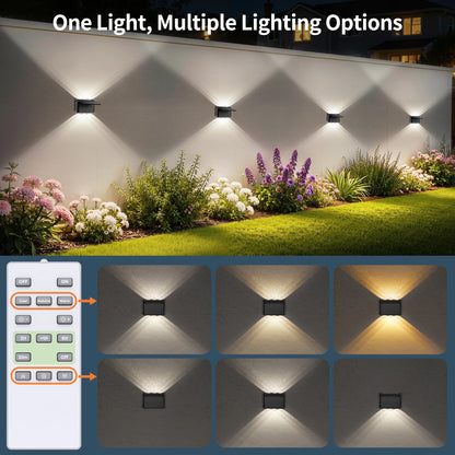 Lampade solari da parete Intelamp, confezione da 2 con telecomando,3 modalità di colore, IP65 |Illuminazione personalizzabile su/giù, lampada solare impermeabile IP65 per pareti esterne, recinzioni, patii e ingress