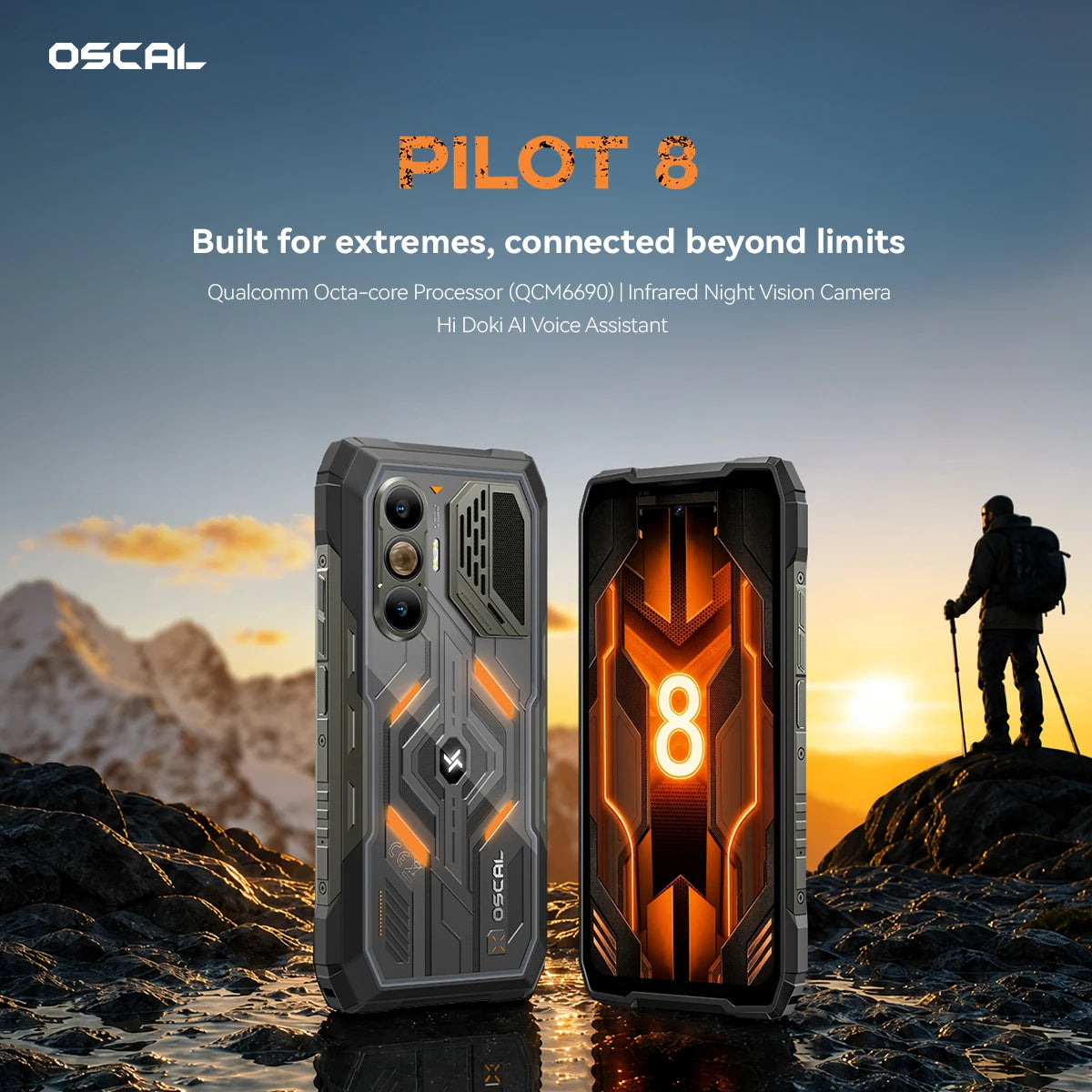 Blackview OSCAIL PILOT 8 Smartphone Robusto Progettato per le Estreme Condizioni, Qualcomm QCM6690 Octa-core, 48GB (12+36) RAM+256 ROM 5G WiFi7 BT6.0, 6.83" 120Hz, 10000mAh 55W, IP68 IP69K MIL-STD-810H, Fotocamera a Visione N