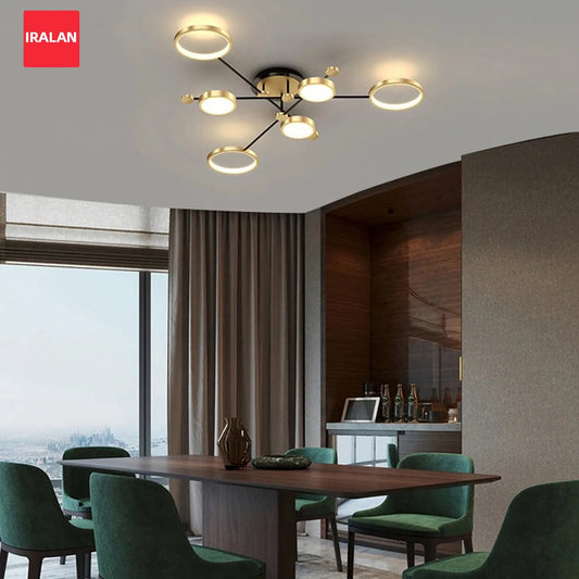 Lampadario a LED Nordico a Cerchio, Lampada da Soffitto Creativa Rotonda Dorata per Ristorante, Camera da Letto, Soggiorno