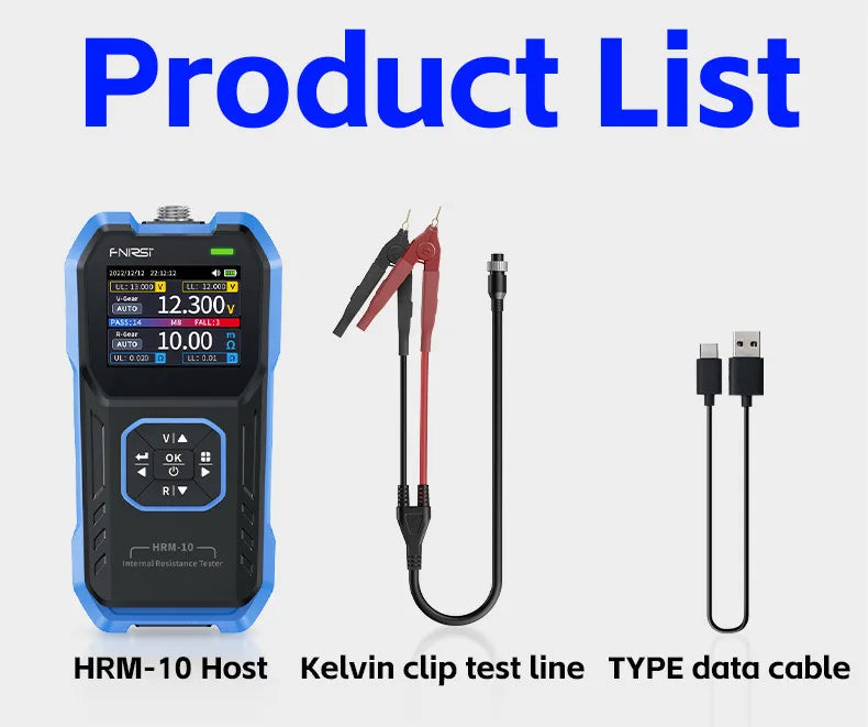 FNIRSI HRM-10 Tester di resistenza interna di tensione della batteria 18650 Tester di condensatori per batterie per auto con piombo al litio acido AC ad alta precisione