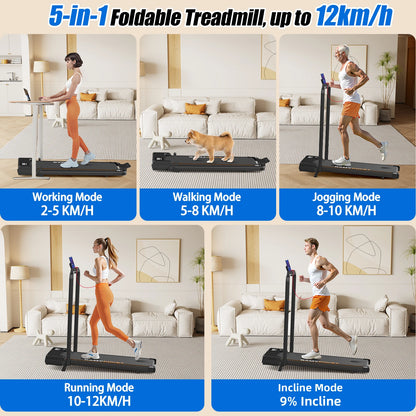 Tapis roulant con inclinazione del 9%, silenzioso, 2.5HP, 1-10km/h, APP e LED, tapis roulant con maniglia, tapis roulant per casa, 150kg