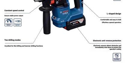 ‌ Bosch GBH 18V-18 GBH 18V-18 X Trapano Tassellatore Rotativo Leggero Brushless a Batteria 2-in-1 per Calcestruzzo