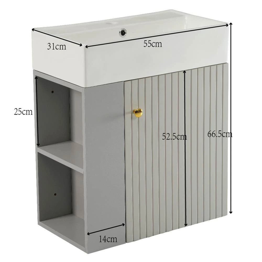 Mobile bagno sospeso con lavabo 55 × 31 × 66,5 cm e vani laterali