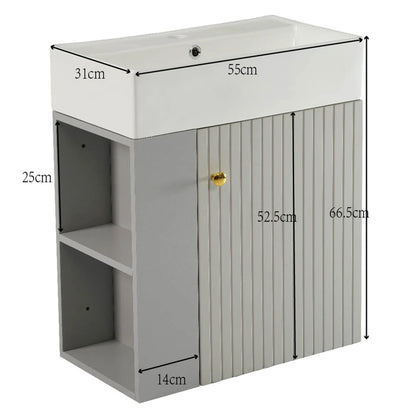 Mobile bagno sospeso con lavabo 55 × 31 × 66,5 cm e vani laterali