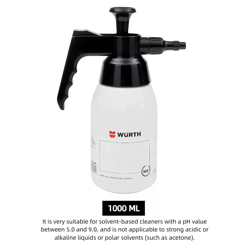 Wurth Flacone Spray a Pressione Vuoto da 1L 0891503001 0891503002, Flacone Spray a Pompa Resistente ai Solventi per Pulitore Freni