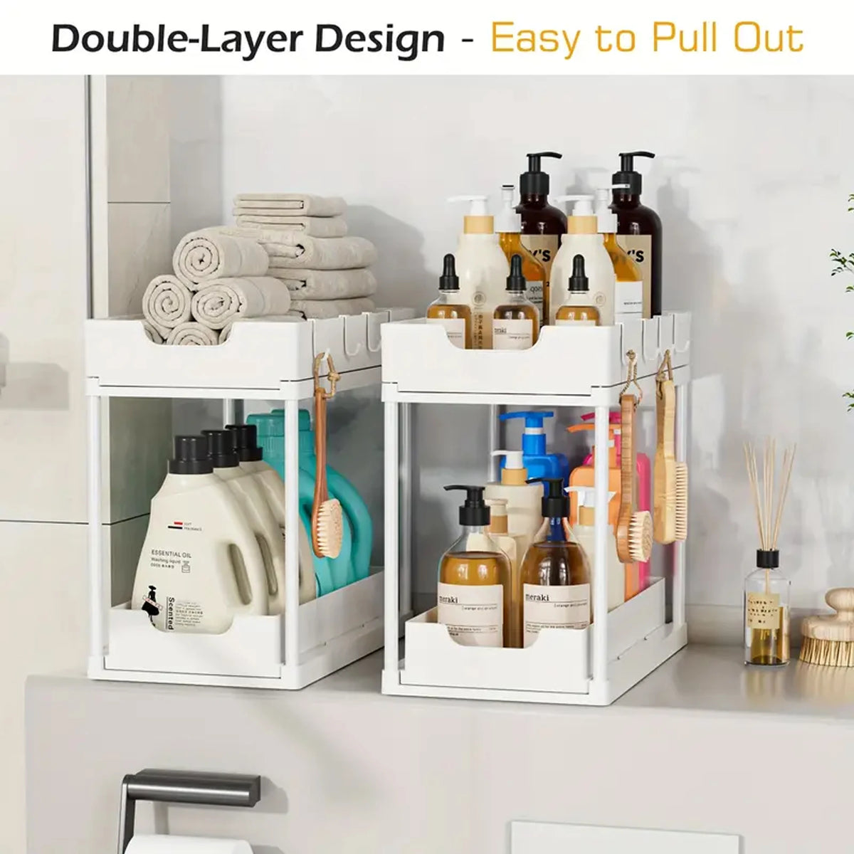 Nuovo Organizzatore Sottolavello a 2 Livelli, Ripiano Scorrevole Estraibile, Scaffale Multifunzione per Cucina e Bagno, Organizzatore Salvaspazio per Armadietti
