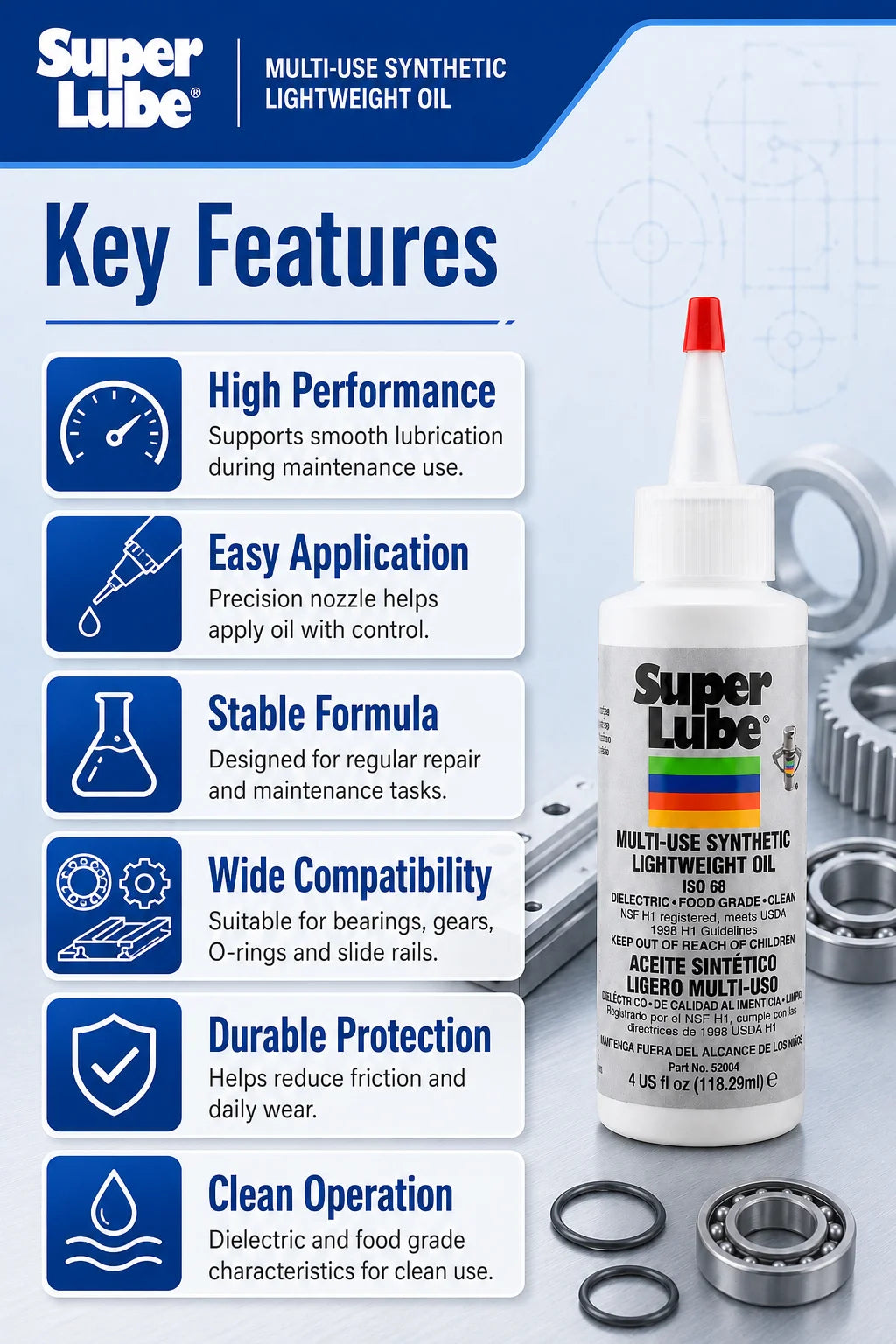 Super Lube 52004 Olio Sintetico Leggero ISO 68 Lubrificante Multiuso per Stampanti 3D, Cuscinetti e Guide