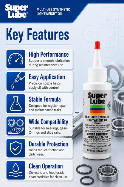 Super Lube 52004 Olio Sintetico Leggero ISO 68 Lubrificante Multiuso per Stampanti 3D, Cuscinetti e Guide