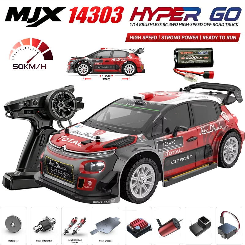 MJX HYPER GO 1/14 14304 14303 60KM/H Auto da Corsa RC Fuoristrada ad Alta Velocità con Trazione Integrale e Motore Brushless 2.4G, Regalo per Ragazzi
