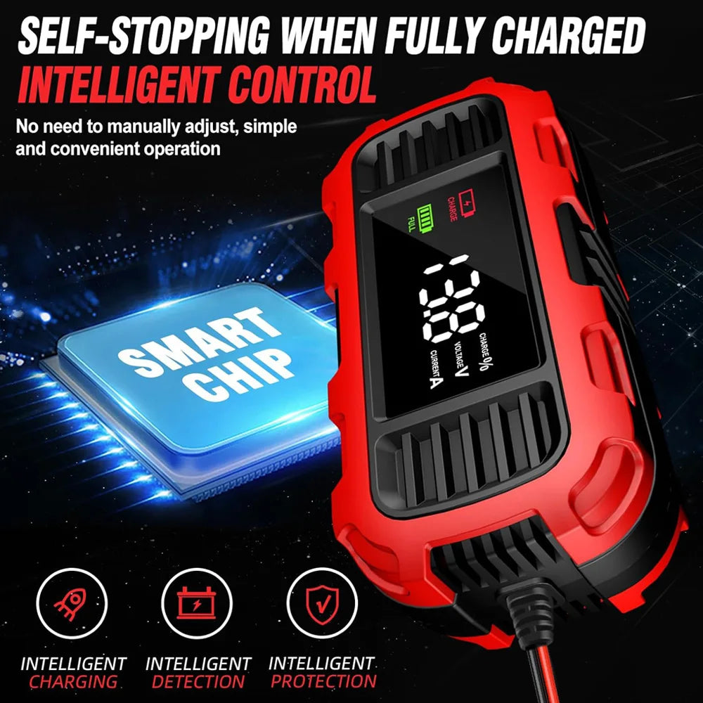 Caricabatterie Intelligente Digitale per Manutenzione Batterie al Piombo-Acido per Auto, Moto e Scooter