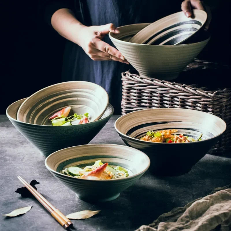 Ciotola giapponese Ramen ciotola per uso domestico di grandi dimensioni e Set di stoviglie per piatti ciotola in ceramica ciotola Ajisen ciotola per minestra di pasta di manzo