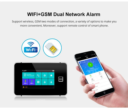 KERUI 2G WIFI GSM Sistema di Allarme Domestico Set Touch Screen da 4.3 pollici Sistema di Allarme di Sicurezza Tuya Smart App Alexa per la Casa Antifurto