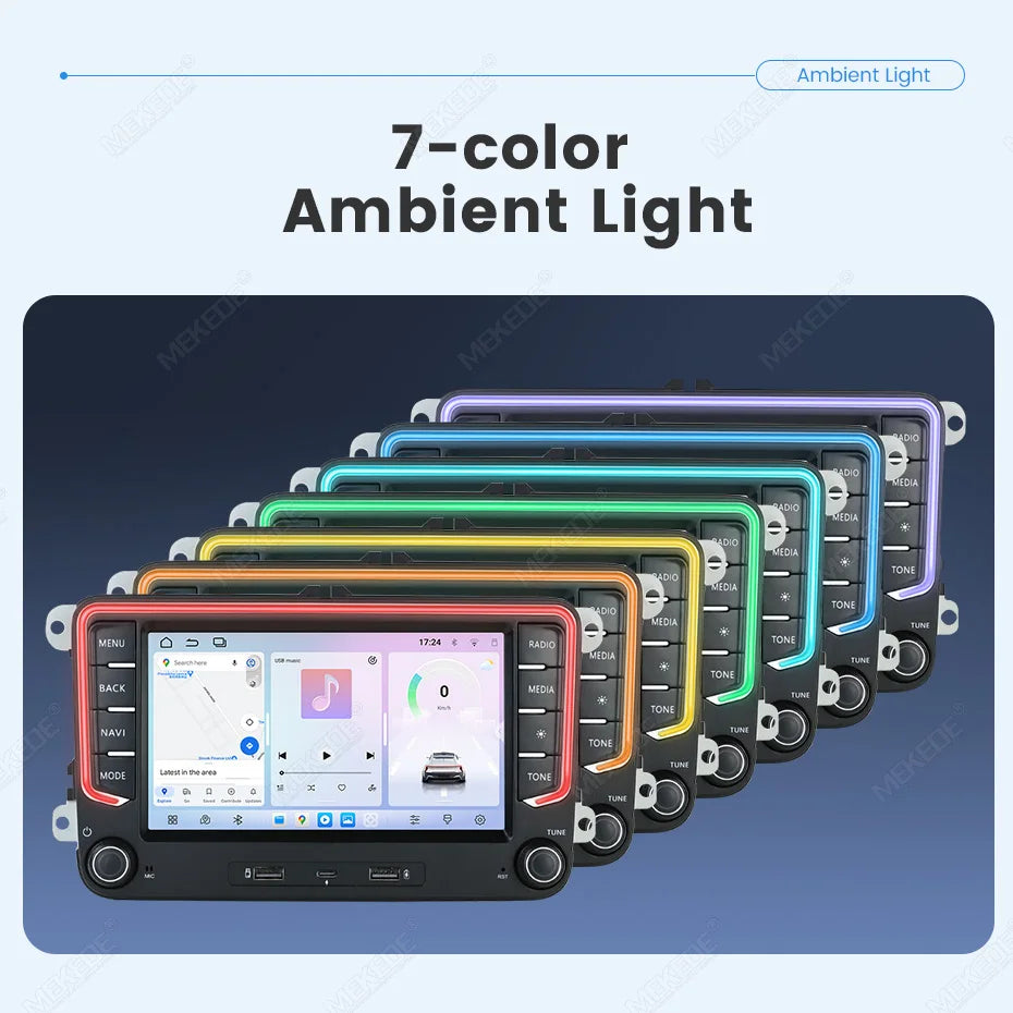 MEKEDE Android 15 Wireless CarPlay Auto Car Multimedia Player per VW Golf Passat Polo EOS T5 Skoda Combi 4G WiFi Luce Ambientale