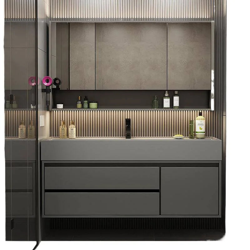 Combinazione di mobile lavabo e specchio da bagno in nano-roccia di lusso leggero