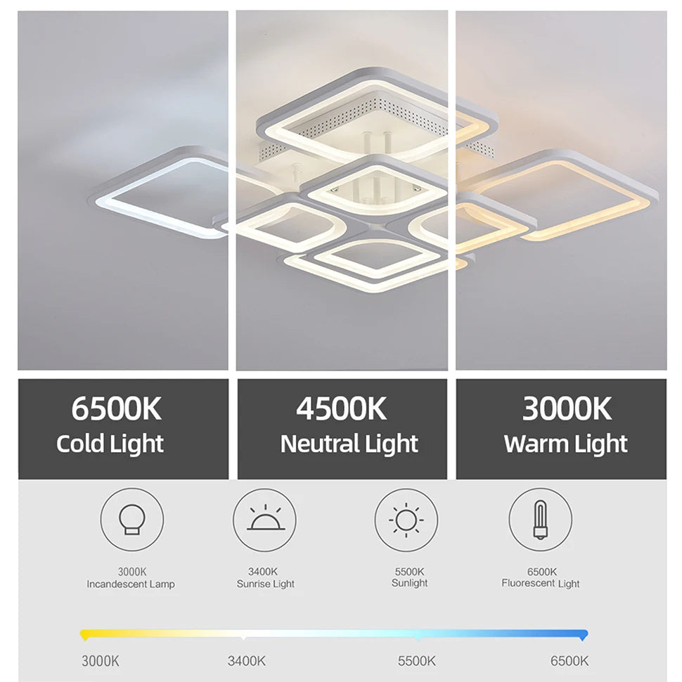 Lampadario LED IRALAN dal Design Quadrato per Camera da Letto e Soggiorno, Lampada da Soffitto Moderna per la Casa, Illuminazione a Soffitto in Bianco e Nero