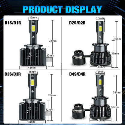 Fari LED XSTORM D1S Canbus 60000LM 300W D2S D3S D4S per Auto con Ventola, Lampade Turbo Auto 6000K 12V 36V Plug&Play