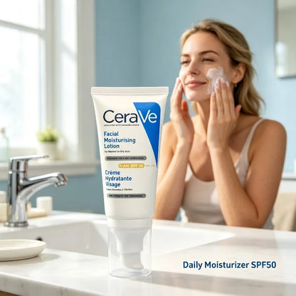 CeraVe Lozione AM SPF50 52ml, Cura Idratante a Lunga Durata per Pelle Normale e Secca