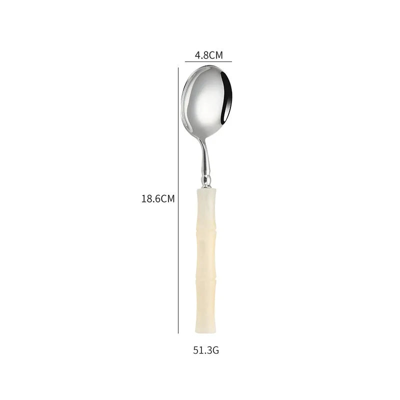 Nuovi posate in resina stile bambù 18/10 in acciaio inossidabile 304 posate classiche set di stoviglie argento blu verde crema trasporto di goccia