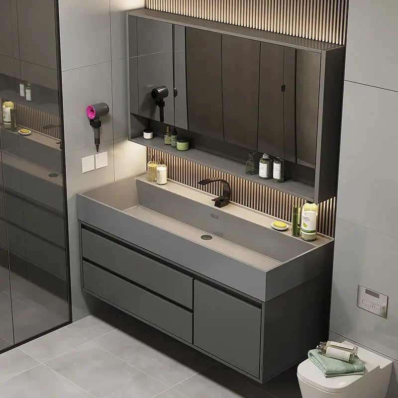 Combinazione di mobile lavabo e specchio da bagno in nano-roccia di lusso leggero