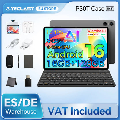 Teclast P30T Set Tablet Android 10.1" con CPU Unisoc 8-core Gemini AI, 16GB RAM (3GB+13GB Espandibili), 128GB ROM, Batteria 6000mAh, Tastiera/Custodia/Mouse/Stilo/Auricolari/Supporto