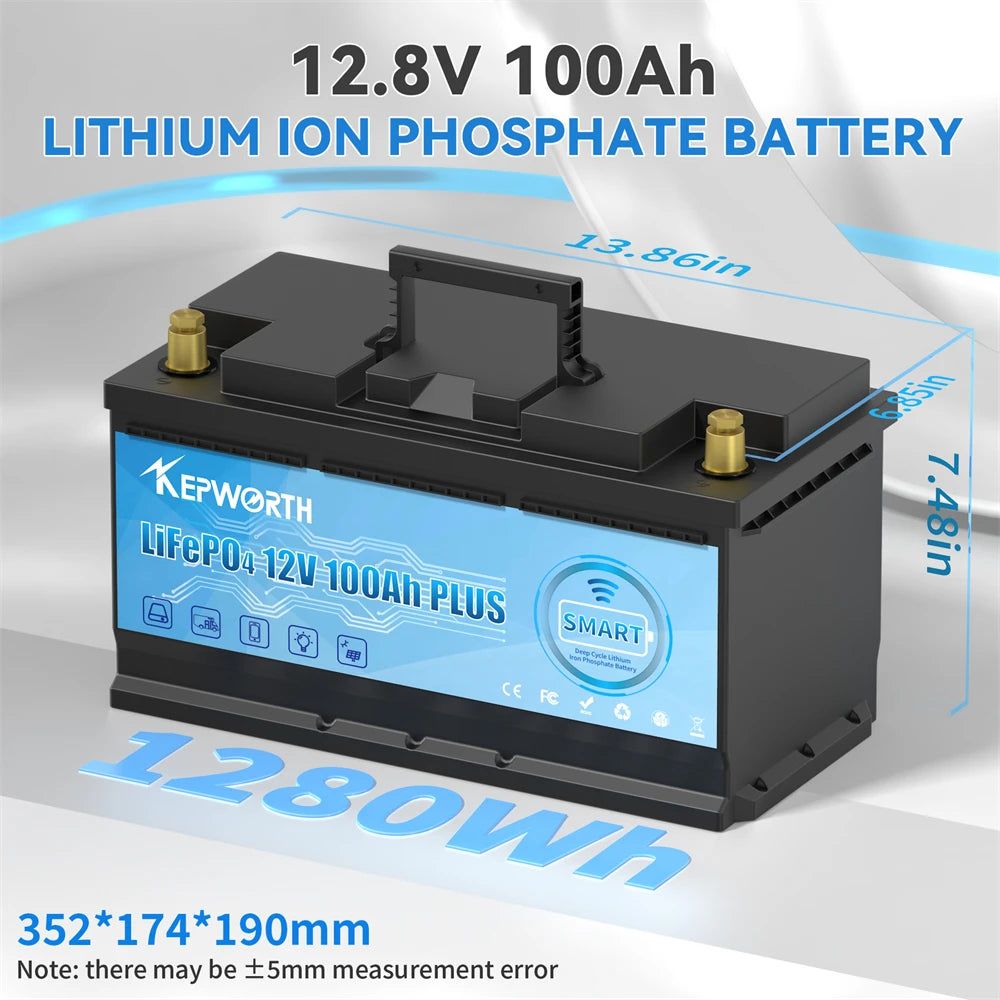 KEPWORTH 12V 100Ah LiFePO4 Batterie Celle di grado A ricaricabili per batterie al litio ferro fosfato di stoccaggio esterno/domestico