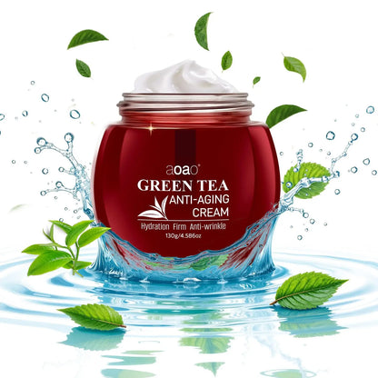 Crema Viso Rassodante e Anti-Età all'Estratto di Tè Verde, Crema Idratante con Collagene e Acido Ialuronico, Rinfrescante per Tutti i Tipi di Pelle 130g