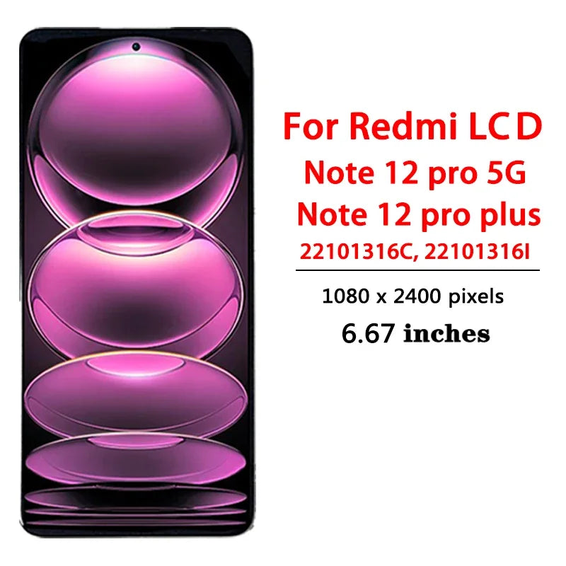 Display AMOLED per Redmi Note 12 Pro+ 12Pro Plus, per Xiaomi Redmi Note 12 Pro 5G 22101316C, Schermo LCD con Touch Screen e Digitalizzatore