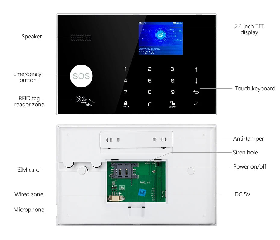 Sistema di Allarme KERUI WIFI GSM con Supporto per 3 Zone Cablate, Allarme Domestico Antifurto Compatibile con Tuya Smart, Sensore PIR 433MHz per Protezione di Sicurezza