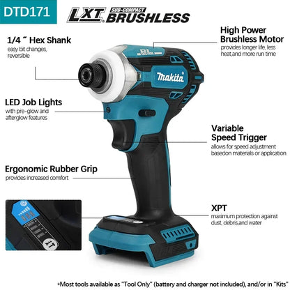 Makita DTD171 Avvitatore a Impulsi Brushless 18V, Ricaricabile, con Luce LED, Solo Corpo Macchina