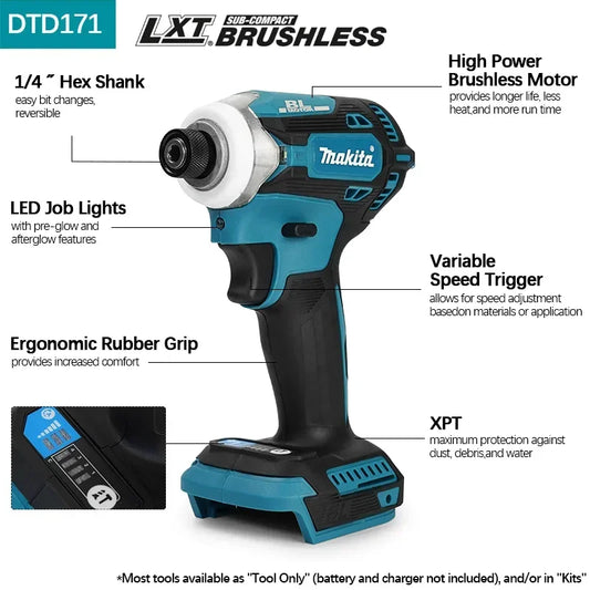 Makita DTD171 Avvitatore a Impulsi Brushless 18V, Ricaricabile, con Luce LED, Solo Corpo Macchina