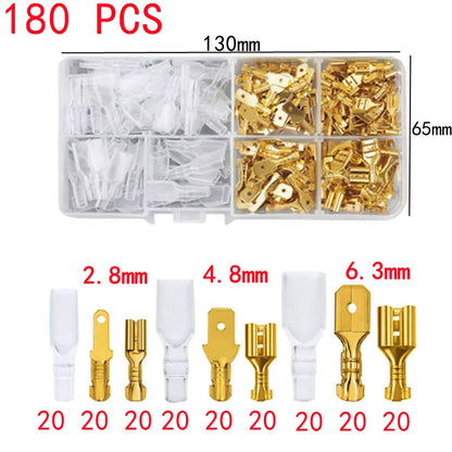 Confezione da 180 pezzi, terminale a crimpare oro/argento, aggancio maschio e femmina 2,8/4,8/6,3 mm, connettore cavo, terminali elettrici