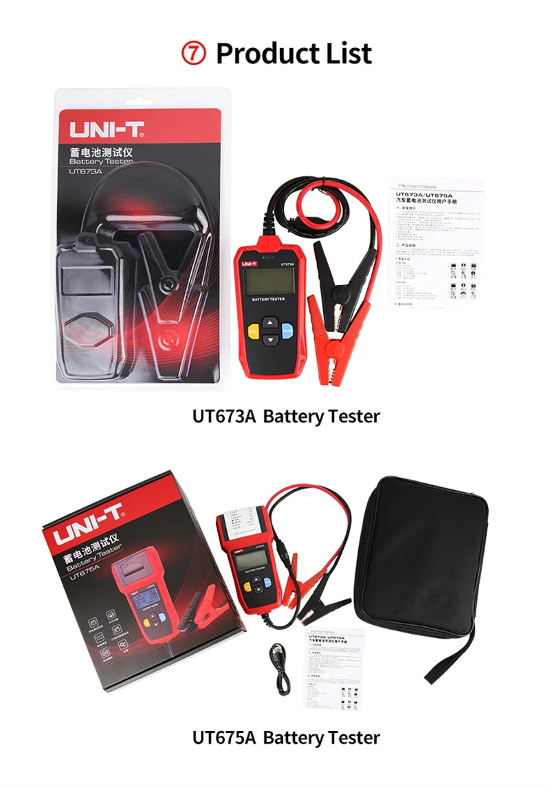 UNI-T UT673A UT675A Tester per batteria automobilistica controllore digitale con stampante Tester di carico per batteria per auto professionale 12V 24V