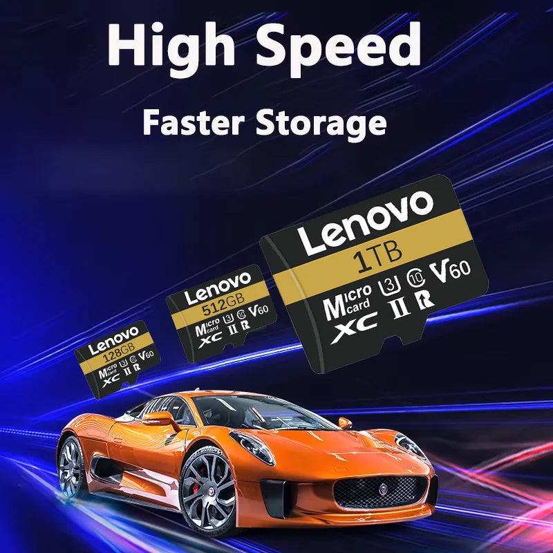 Scheda di memoria Lenovo ad alta velocità, 256 GB, 512 GB, classe 10, UHS-I, MicroSDXC, 1 TB, 128 GB, per droni DJI e fotocamere GoPro Hero, ideale per riprese in 4K.