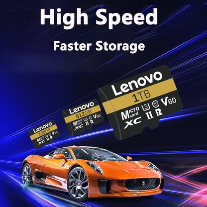 Scheda Micro SD Lenovo da 1024 GB, scheda di memoria TF per video Full HD da 512 GB, scheda di memoria Flash da 256 GB e 128 GB, classe 10, per GPS, MP4 e telecamere di sicurezza domestica.