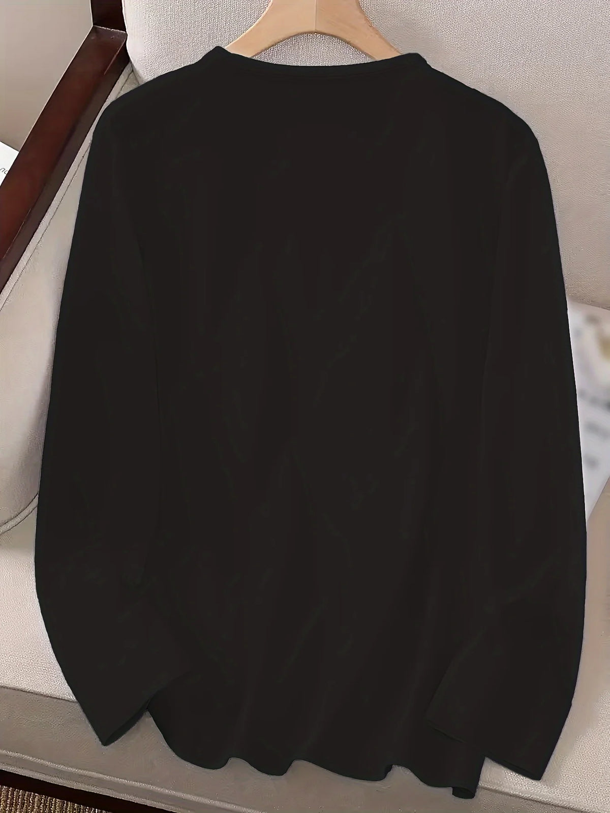 T-shirt da donna in 100% cotone, ideale per l'autunno e l'inverno, in bianco e nero, stile street, comoda, a maniche lunghe, con stampa, abbigliamento casual da donna.