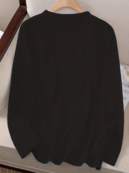 T-shirt da donna in 100% cotone, ideale per l'autunno e l'inverno, in bianco e nero, stile street, comoda, a maniche lunghe, con stampa, abbigliamento casual da donna.