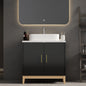 Mobile da bagno moderno con lavabo e 2 ante portaoggetti, mobile lavabo con porta troppopieno e maniglie in metallo, nero