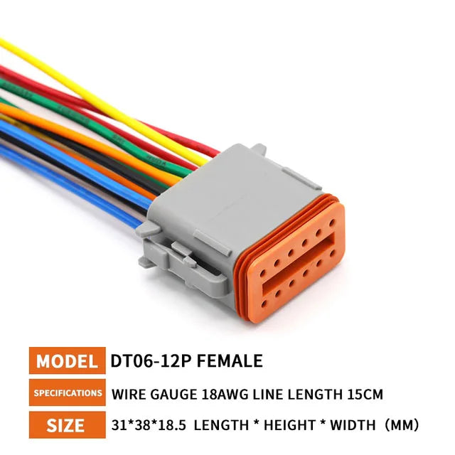 KERE 5/20/100Set DT06 serie 2/3/4/6/8 core12pin connettore elettrico impermeabile presa di corrente con cablaggio da 15cm
