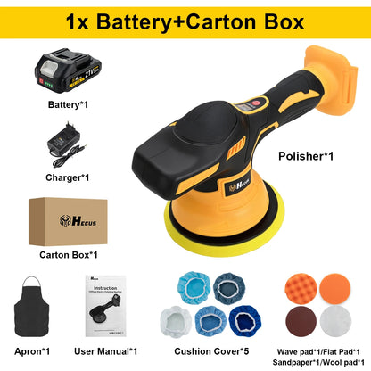 Lucidatrice Elettrica per Auto Hecus 9 Velocità, Senza Fili, con Display Digitale, Utensile Rotante per Lucidatura e Ceratura, Compatibile con Batteria Makita 18V