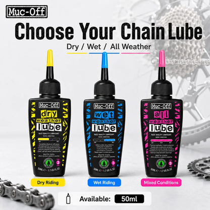 Lubrificante per Catene Muc-Off 50ml, per Uso a Secco o Bagnato, Adatto a Tutte le Condizioni Atmosferiche, Riduce l'Attrito e Garantisce Cambi Fluidi per Biciclette da Strada e MTB