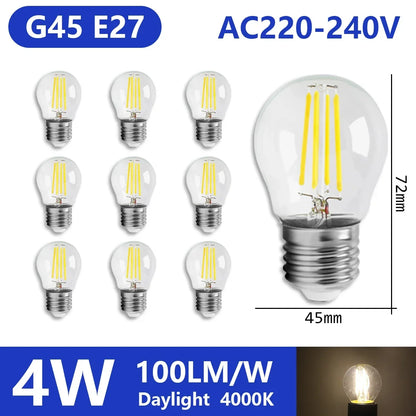 Confezione da 10 lampadine a filamento LED per E27 B22 220V 240V 4W 6W 9W Lampadine a LED bianche calde Lampada in vetro vintage