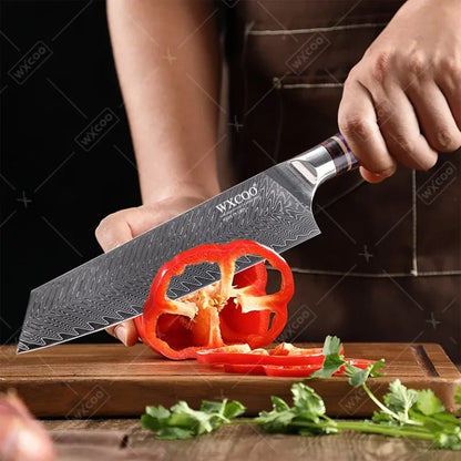 Coltelli da Cucina Professionali WXCOO in Acciaio Damascato con Scatola, Coltello Giapponese per Affettare, Coltello Domestico per Frutta e Verdura, Coltello da Disosso a 67 Strati