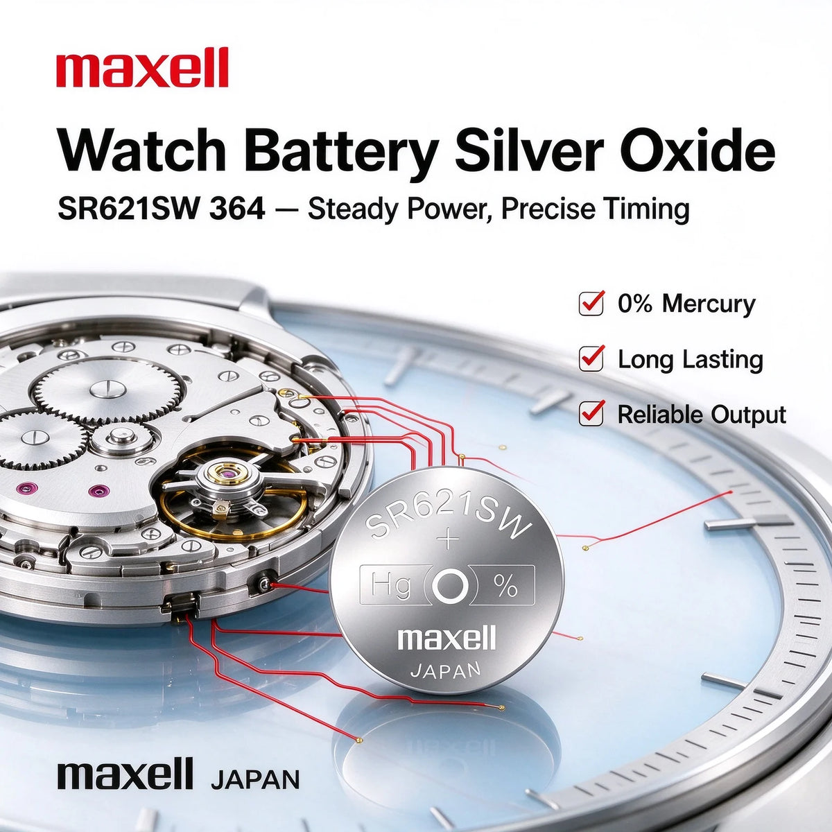 10-100PCS Batteria a bottone Maxell SR621SW 364 in ossido d'argento 1,55V AG1 LR621 per orologio da polso e orologio al quarzo