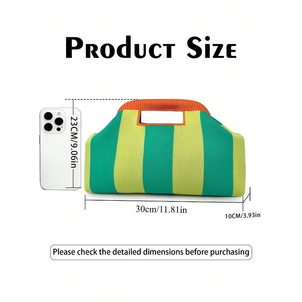 Nuova borsa intrecciata traforata a righe, borsa a mano in maglia, versatile borsa portatile per cosmetici
