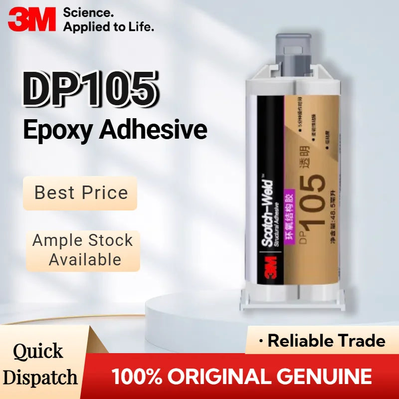 Adesivo Epossidico Trasparente Originale 3M DP105 Scotch-Weld, Colla Strutturale Flessibile a Presa Rapida per Metallo, Vetro, Plastica, 48,5ml