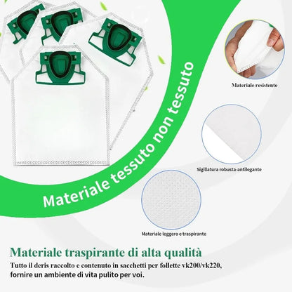 10 Sacchetti per la Polvere con 2 Filtri Motore e 2 Profumatori per Aspirapolvere Vorwerk VK200 VK220 VK220S FP200 FP220 - Accessori di Ricambio