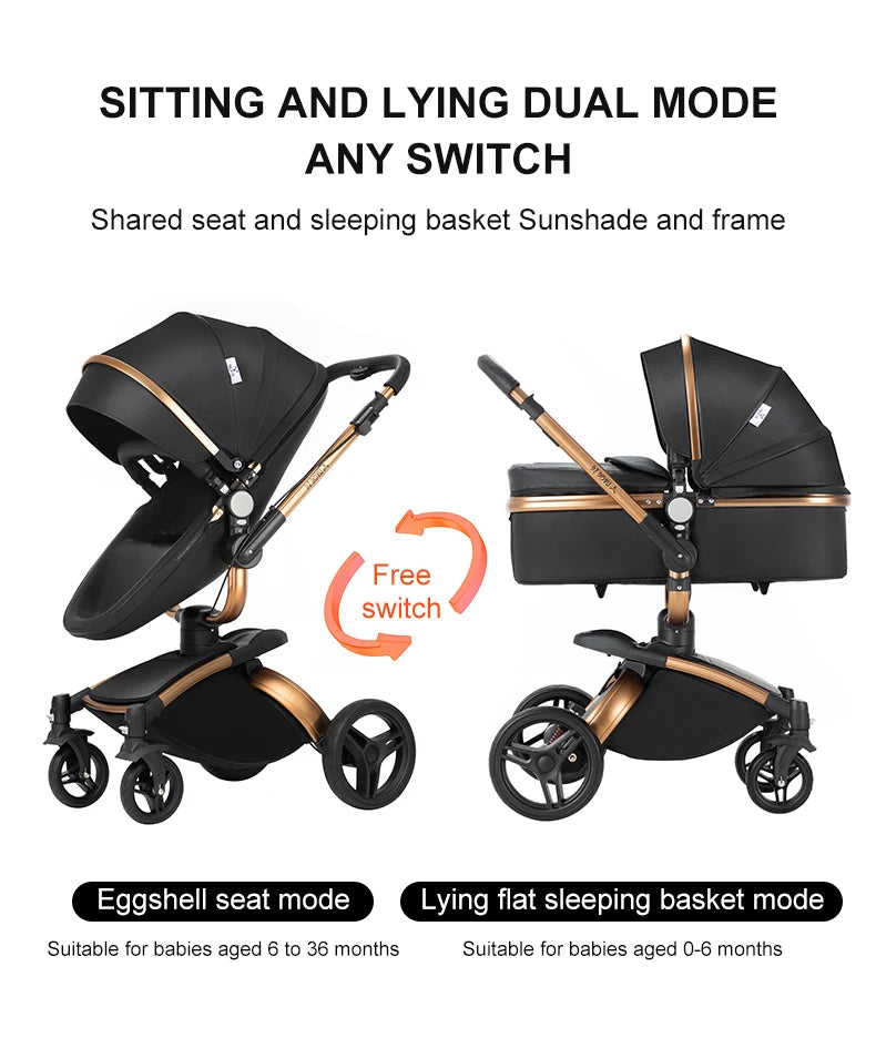 Sistema di trasporto per bambini 3 in 1 con seggiolino auto per neonati e navicella, passeggino pieghevole reversibile a 360 gradi, carrozzina alta per neonati fino a 3 anni, cintura di sicurezza a 5 punti, tettuccio in pelle