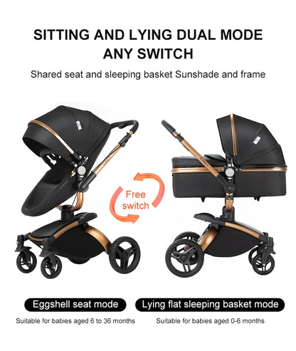 Sistema di trasporto per bambini 3 in 1 con seggiolino auto per neonati e navicella, passeggino pieghevole reversibile a 360 gradi, carrozzina alta per neonati fino a 3 anni, cintura di sicurezza a 5 punti, tettuccio in pelle