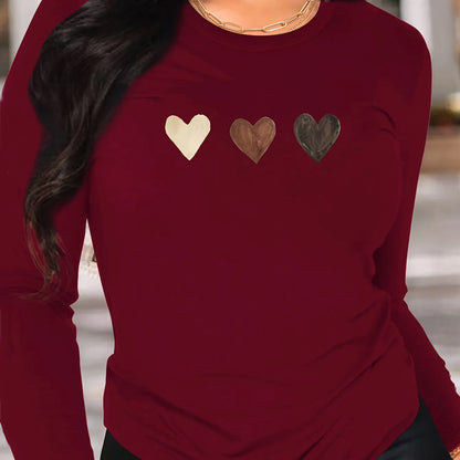 Abbigliamento primaverile e autunnale da donna in cotone 100 T-shirt stampata con cuore colorato Manica lunga Girocollo Top casual